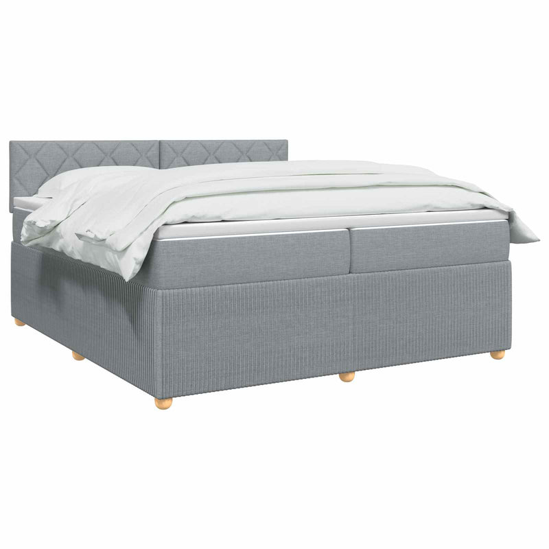 Pat boxspring cu saltea Gri deschis 200 x 200 cm Țesătură
