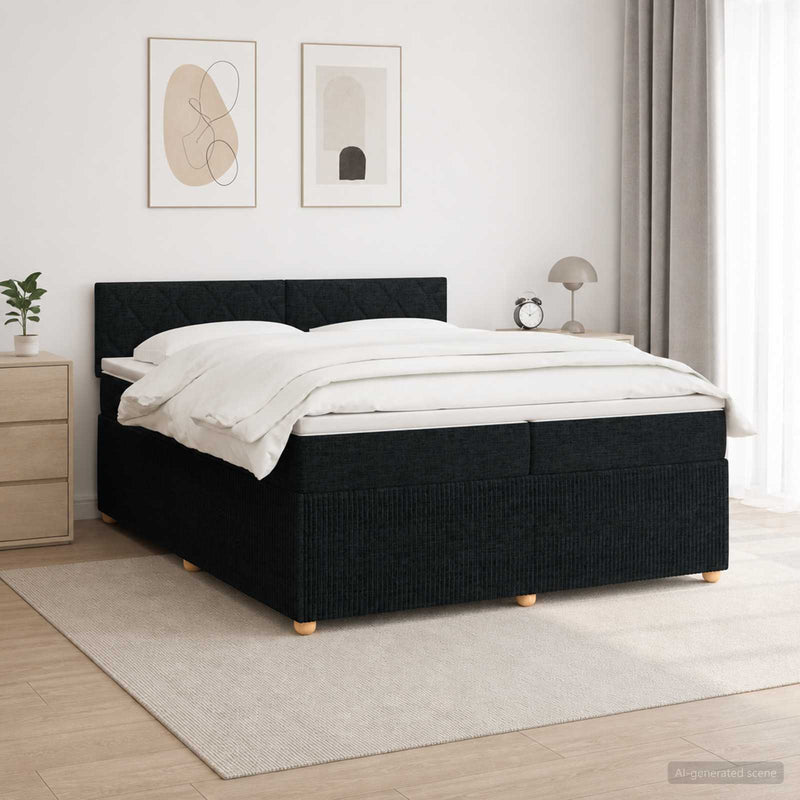 Pat boxspring cu saltea Negru 200 x 200 cm Țesătură