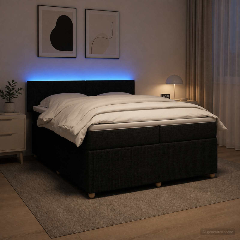 Pat boxspring cu saltea Negru 200 x 200 cm Țesătură
