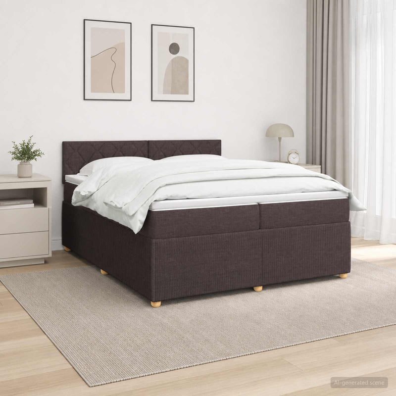 Pat boxspring cu saltea Maro închis 200 x 200 cm Țesătură