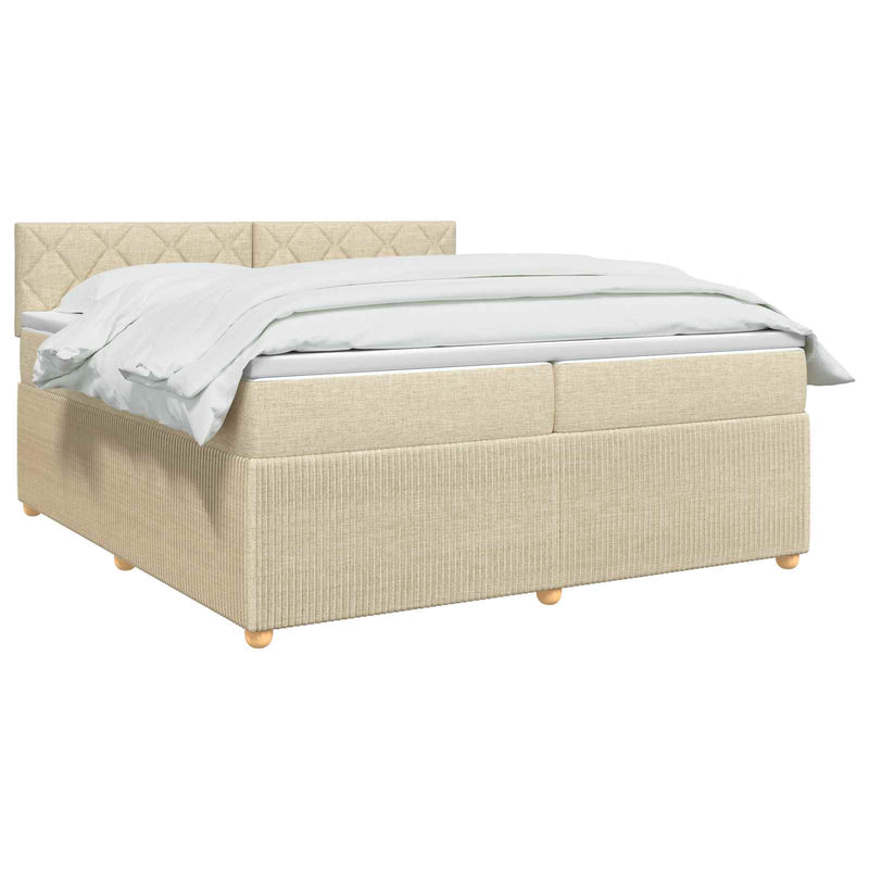 Pat boxspring cu saltea cu benzi LED Crem 200 x 200 cm Țesătură