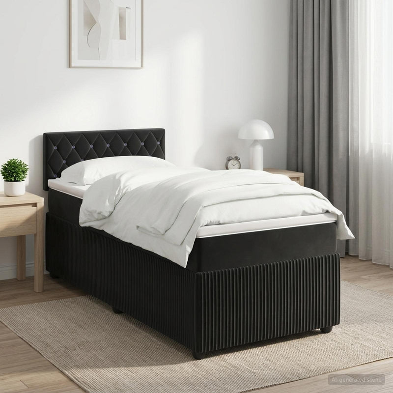 Pat boxspring cu saltea cu benzi LED Negru 80 x 200 cm Catifea