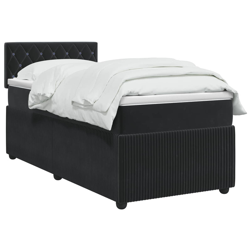 Pat boxspring cu saltea cu benzi LED Negru 80 x 200 cm Catifea
