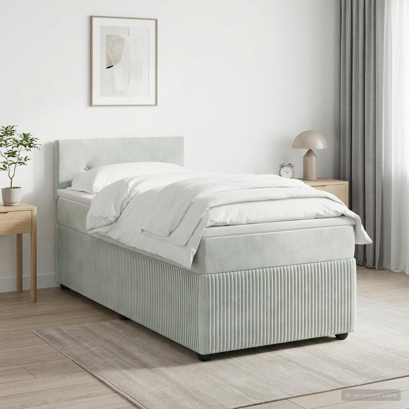 Pat boxspring cu saltea Gri deschis 100 x 200 cm Catifea