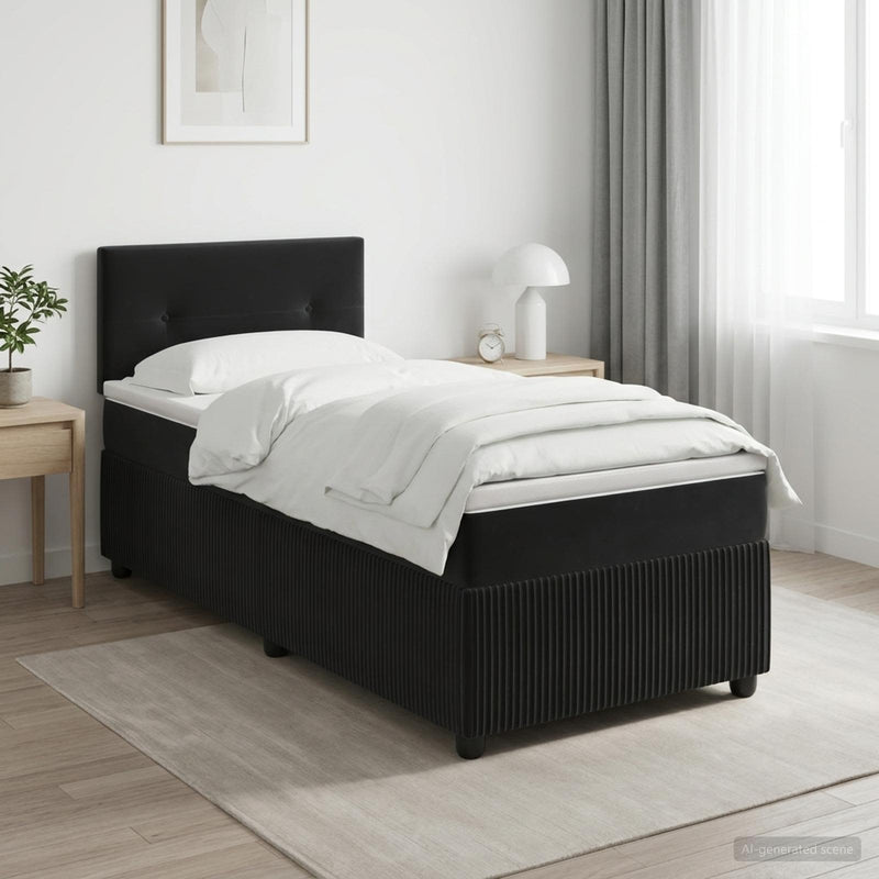 Pat boxspring cu saltea cu benzi LED Negru 90 x 200 cm Catifea