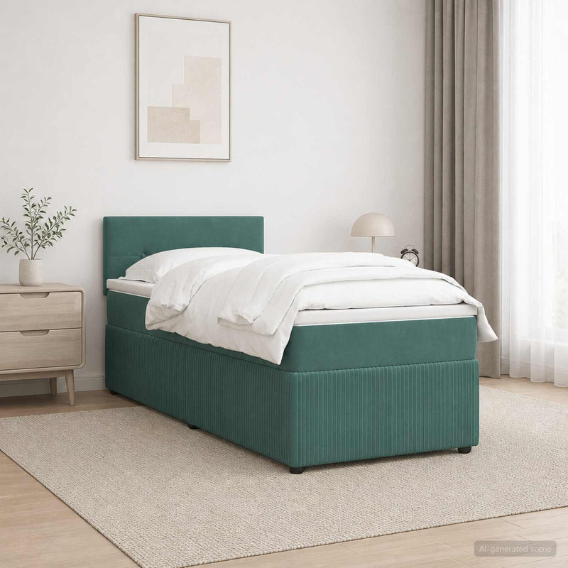 Pat boxspring cu saltea Verde închis 100 x 200 cm Catifea