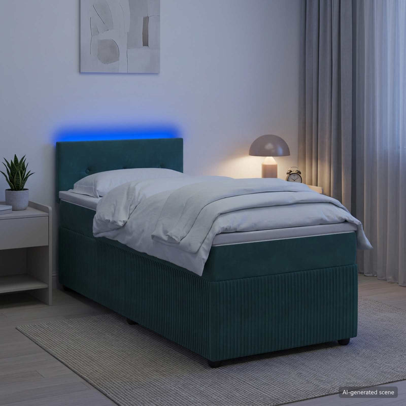 Pat boxspring cu saltea Verde închis 100 x 200 cm Catifea
