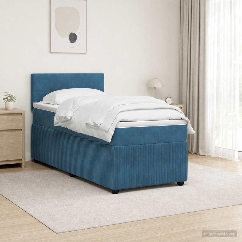 Pat boxspring cu saltea albastru 90 x 190 cm Catifea