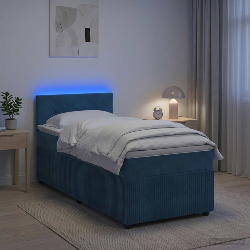 Pat boxspring cu saltea albastru 90 x 190 cm Catifea