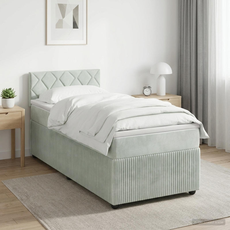 Pat box spring cu saltea și LED Gri deschis 90 x 190 cm Catifea