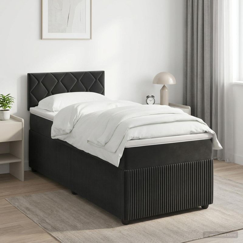 Pat boxspring cu saltea cu benzi LED Negru 90 x 190 cm Catifea
