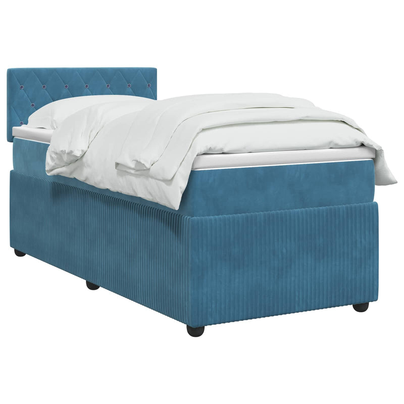Pat boxspring cu saltea albastru 100 x 200 cm Catifea