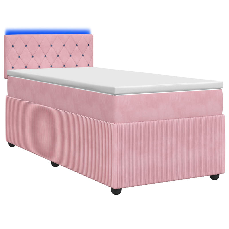Pat boxspring cu saltea cu benzi LED Roz 100 x 200 cm Catifea