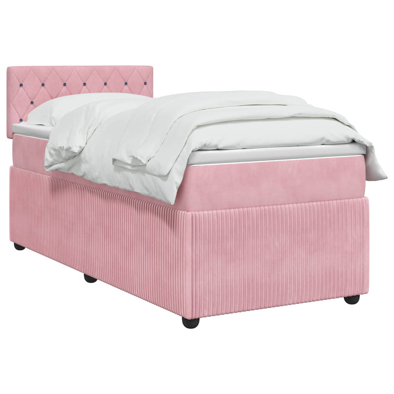 Pat boxspring cu saltea cu benzi LED Roz 100 x 200 cm Catifea
