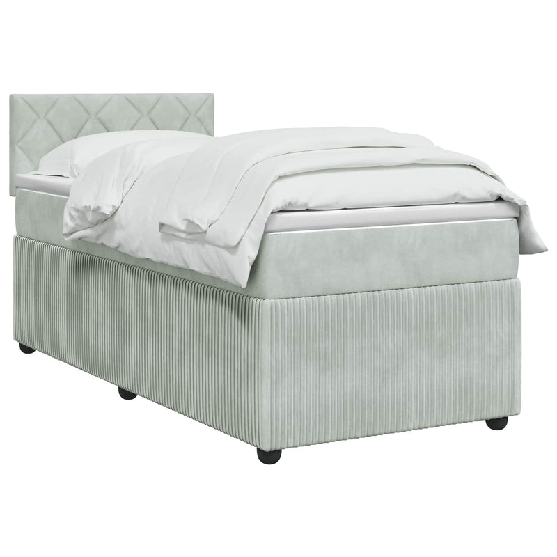 Pat boxspring cu saltea Gri deschis 100 x 200 cm Catifea