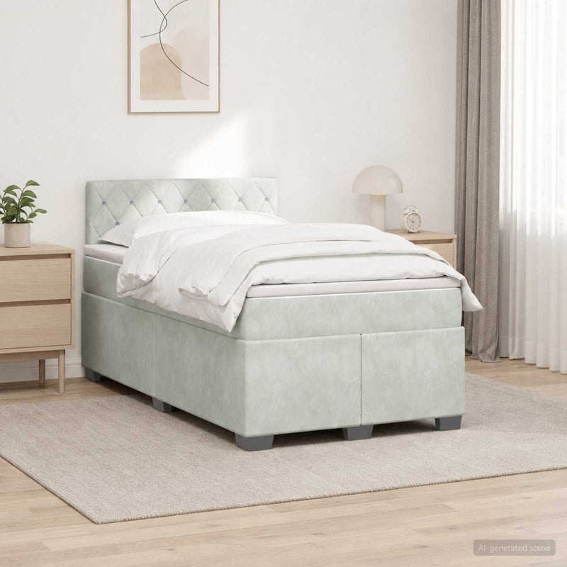 Pat boxspring cu saltea Gri deschis 120 x 190 cm Catifea