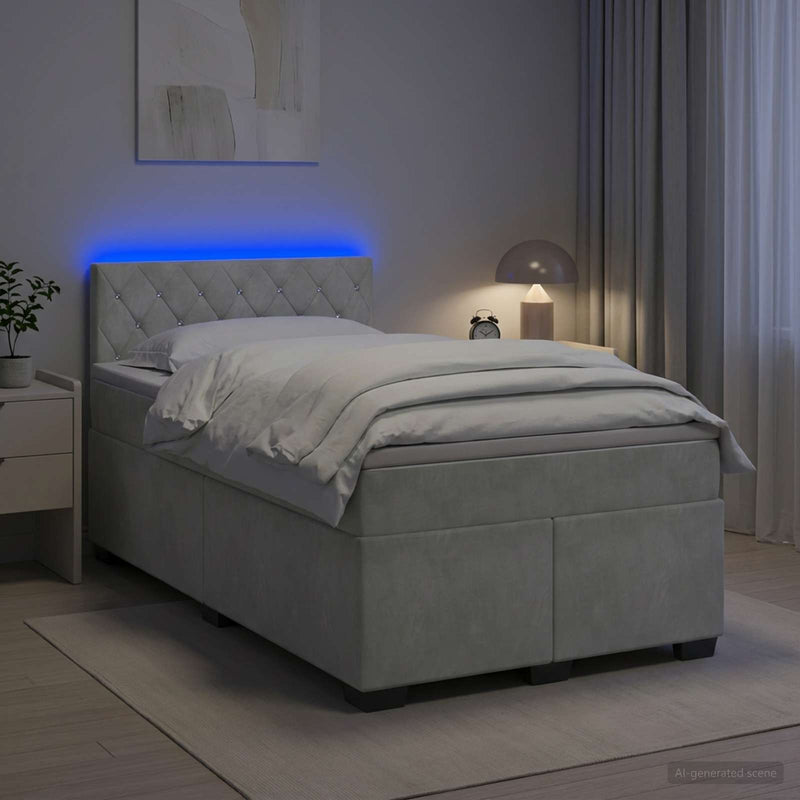 Pat boxspring cu saltea Gri deschis 120 x 190 cm Catifea