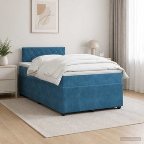 Pat boxspring cu saltea albastru 120 x 190 cm Catifea
