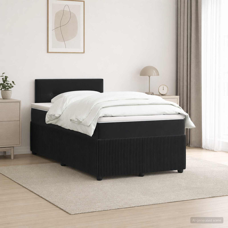 Pat boxspring cu saltea cu benzi LED Negru 120 x 190 cm Catifea