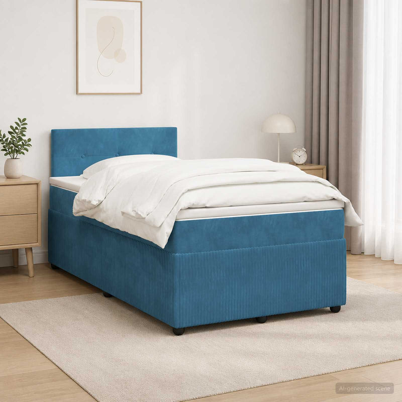 Pat boxspring cu saltea albastru 120 x 190 cm Catifea