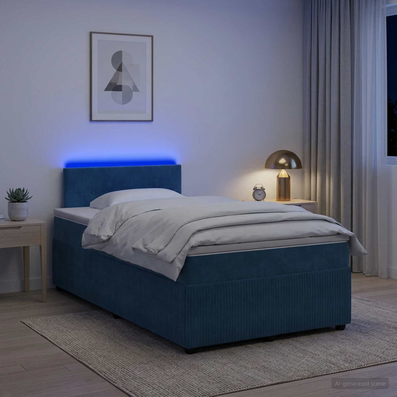 Pat boxspring cu saltea albastru 120 x 190 cm Catifea