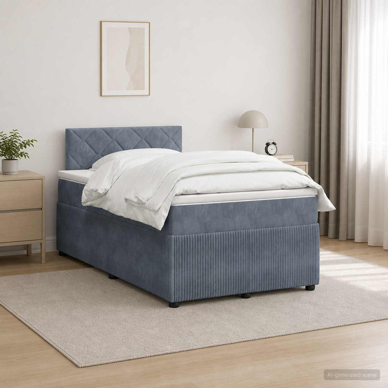 Pat boxspring cu saltea Gri închis 120 x 190 cm Catifea