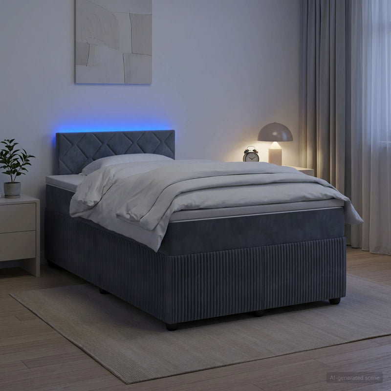 Pat boxspring cu saltea Gri închis 120 x 190 cm Catifea