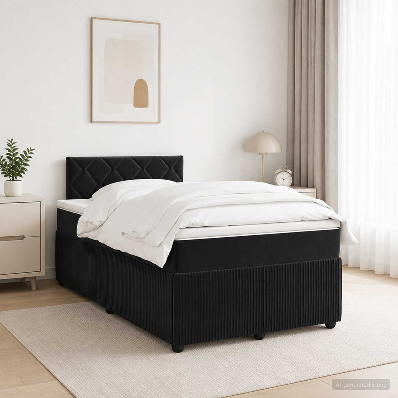Pat boxspring cu saltea cu benzi LED Negru 120 x 190 cm Catifea