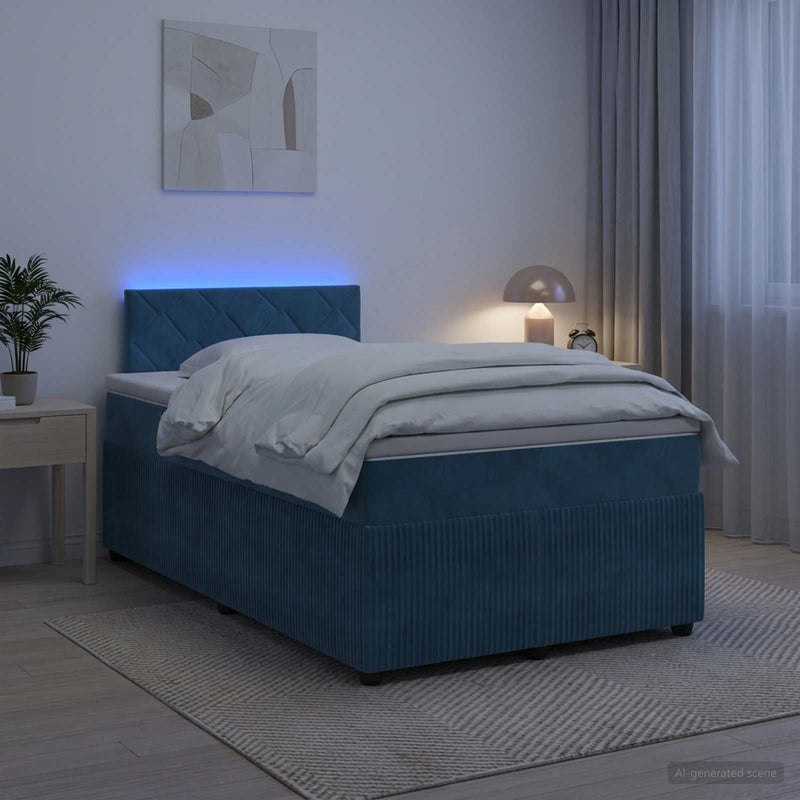 Pat boxspring cu saltea albastru 120 x 200 cm Catifea