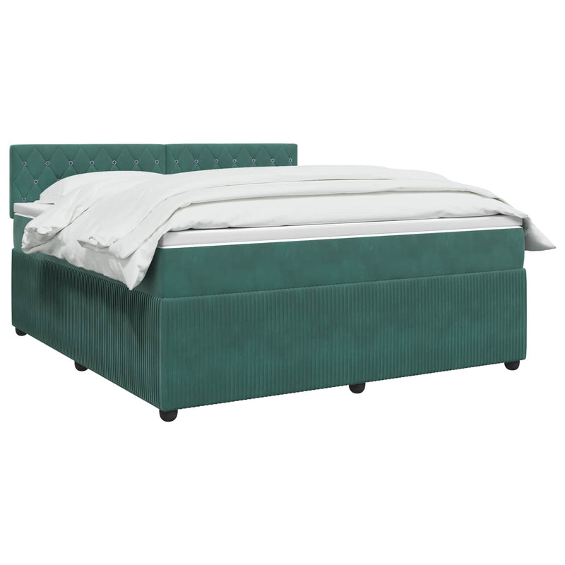 Pat boxspring cu saltea Verde închis 140 x 190 cm Catifea