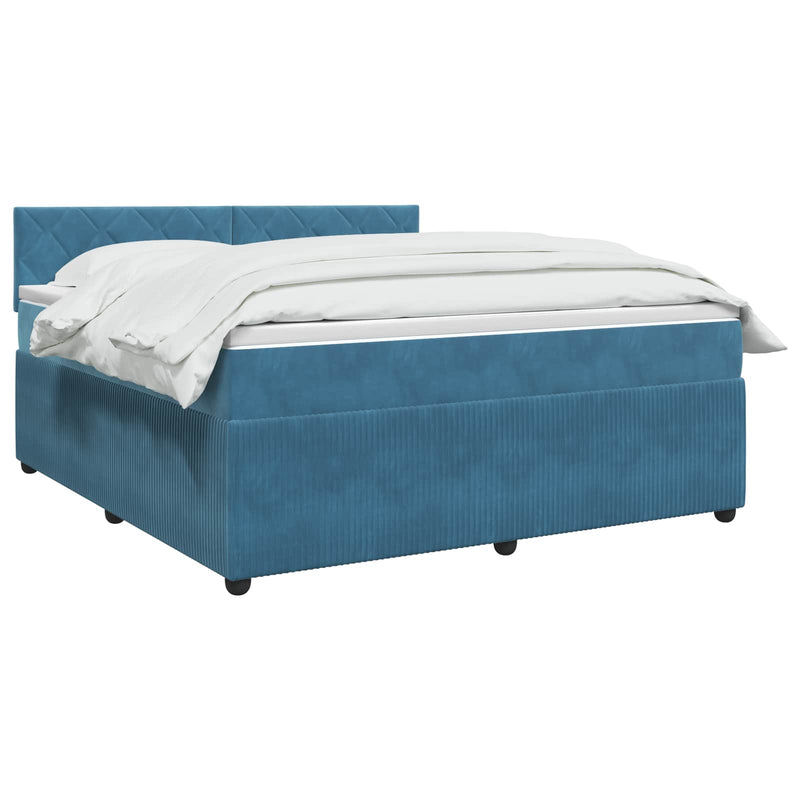 Pat boxspring cu saltea albastru 140 x 190 cm Catifea