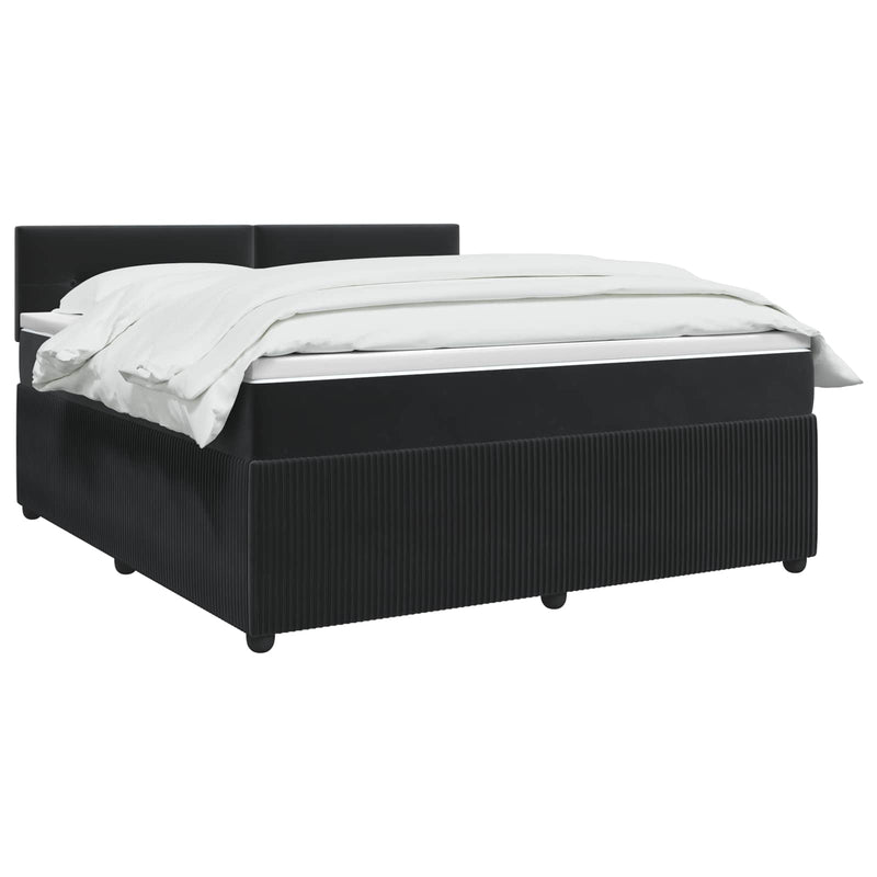 Pat boxspring cu saltea cu benzi LED Negru 140 x 200 cm Catifea