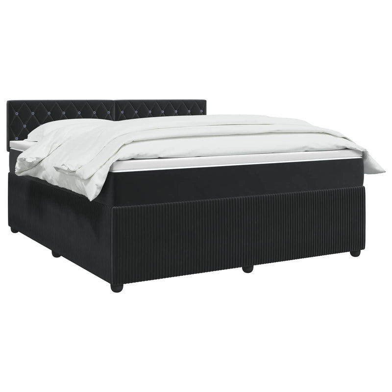 Pat boxspring cu saltea cu benzi LED Negru 160 x 200 cm Catifea