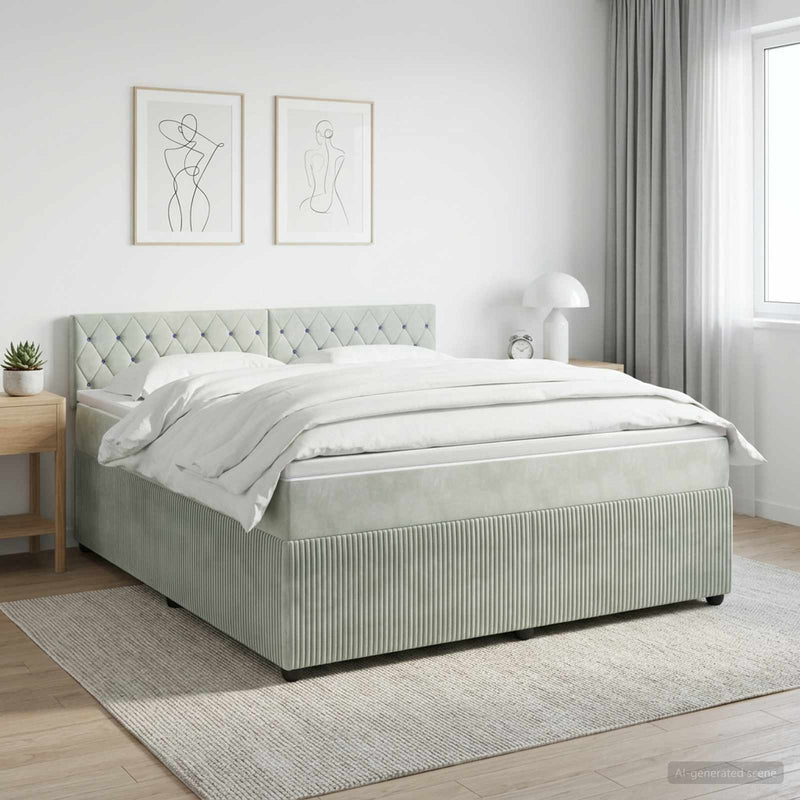 Pat boxspring cu saltea Gri deschis 140 x 200 cm Catifea