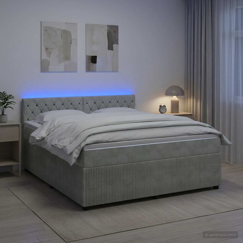 Pat boxspring cu saltea Gri deschis 140 x 200 cm Catifea