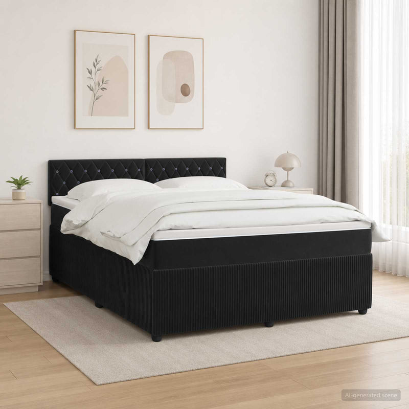 Pat boxspring cu saltea cu benzi LED Negru 140 x 200 cm Catifea