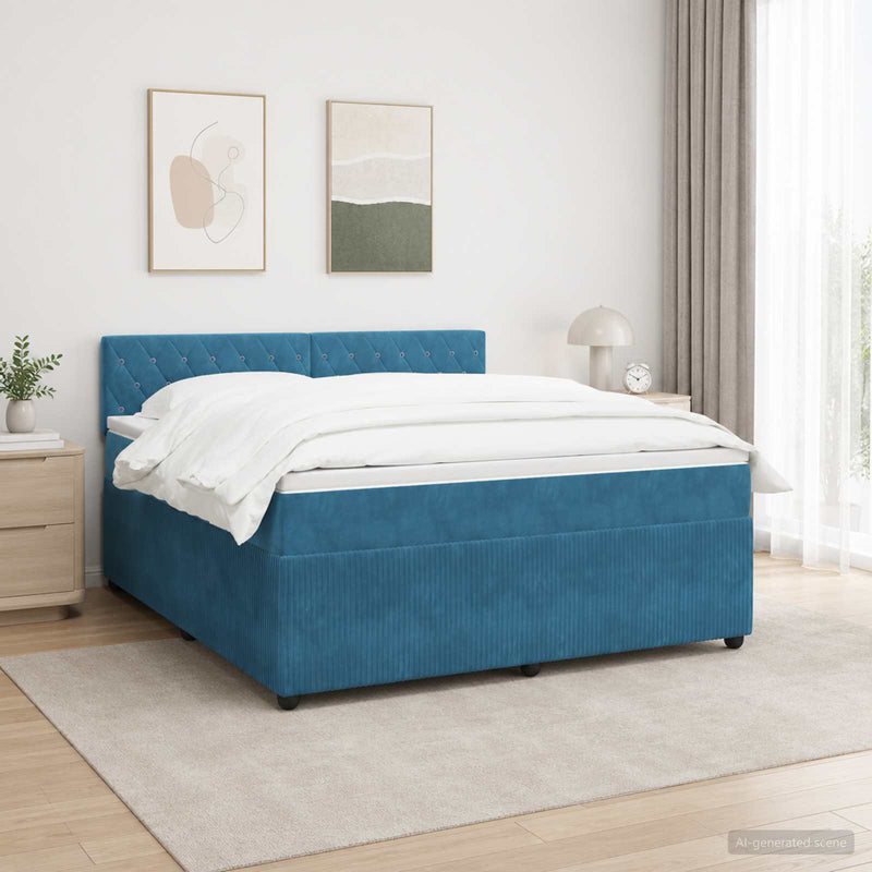 Pat boxspring cu saltea albastru 160 x 200 cm Catifea