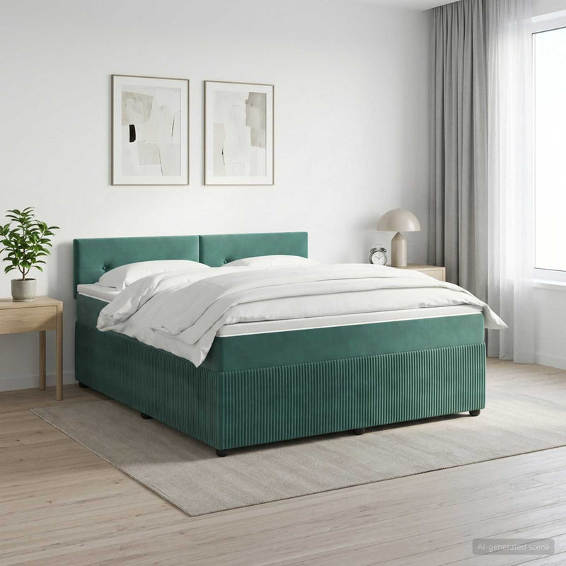 Pat boxspring cu saltea Verde închis 140 x 200 cm Catifea