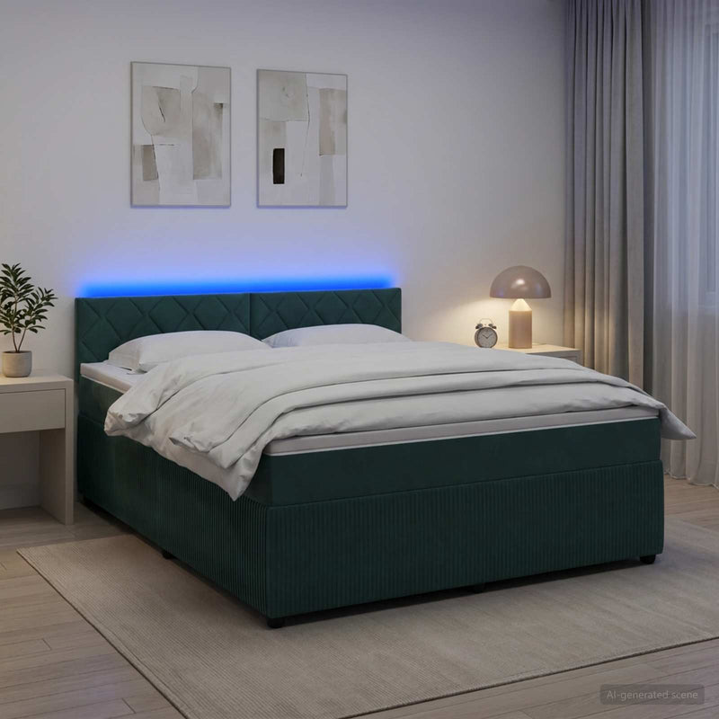 Pat boxspring cu saltea Verde închis 140 x 190 cm Catifea