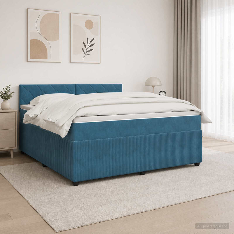 Pat boxspring cu saltea albastru 140 x 190 cm Catifea