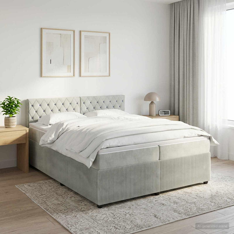 Pat boxspring cu saltea Gri deschis 200 x 200 cm Catifea