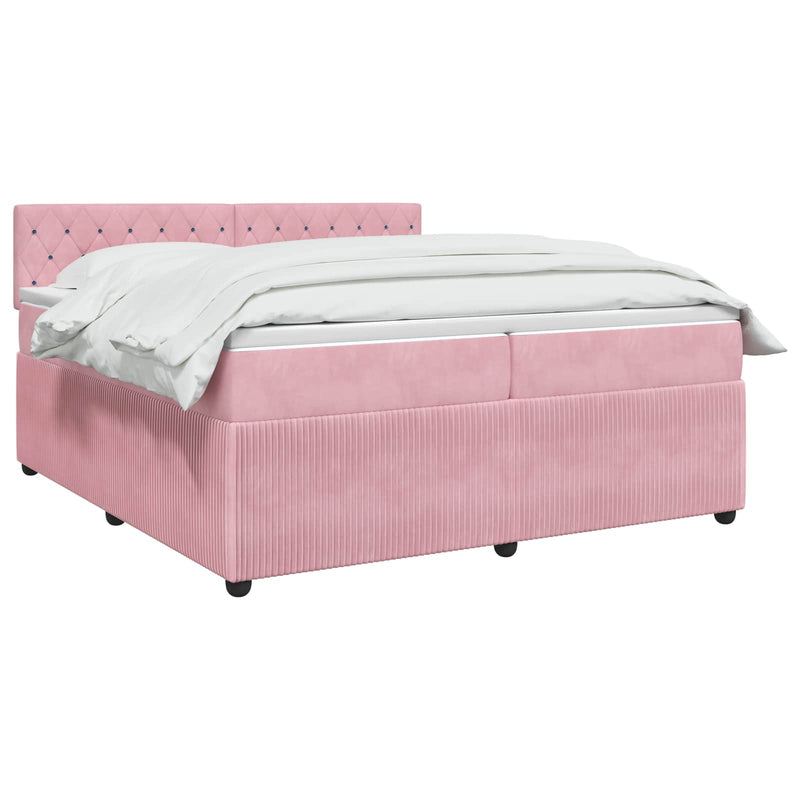 Pat boxspring cu saltea cu benzi LED Roz 200 x 200 cm Catifea