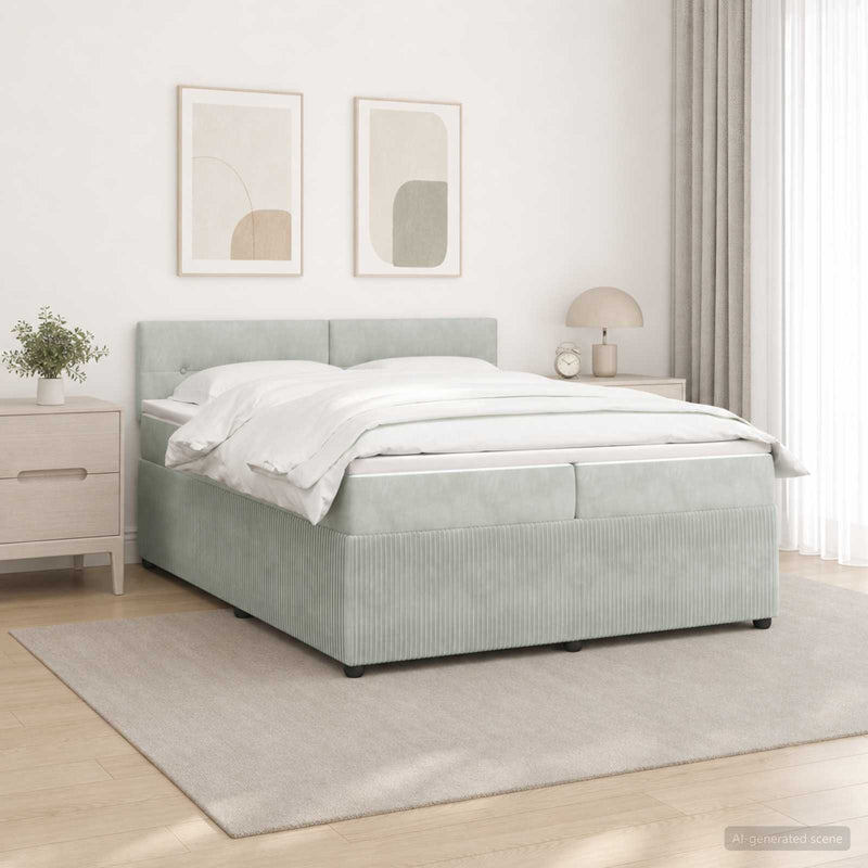 Pat boxspring cu saltea Gri deschis 200 x 200 cm Catifea