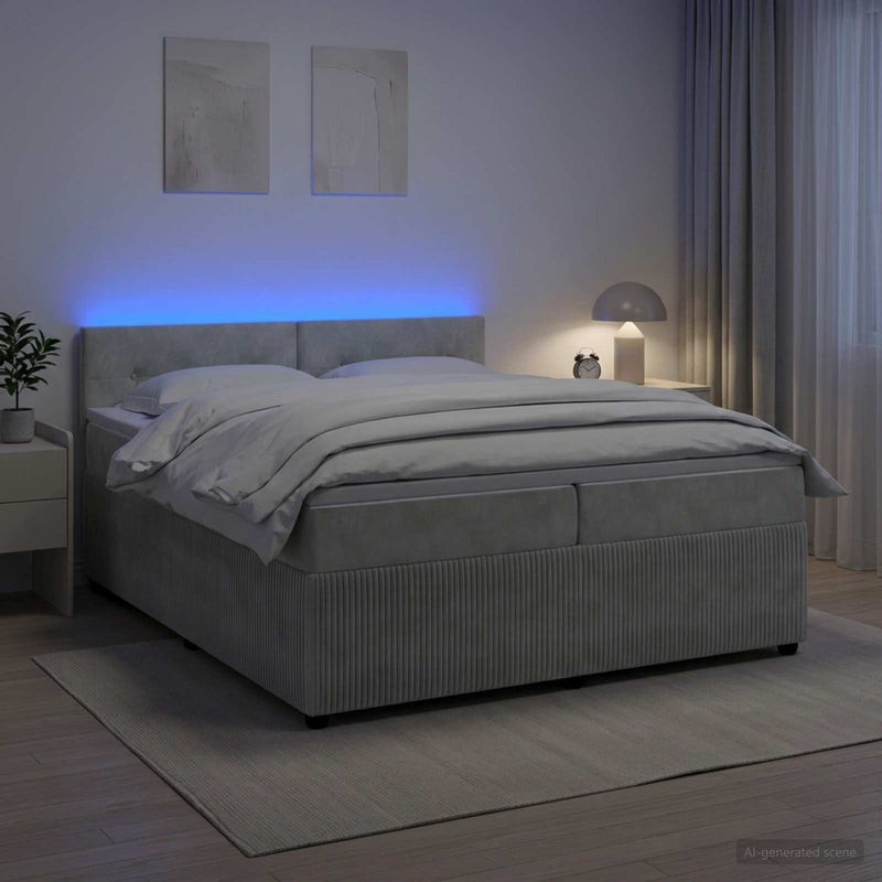 Pat boxspring cu saltea Gri deschis 200 x 200 cm Catifea