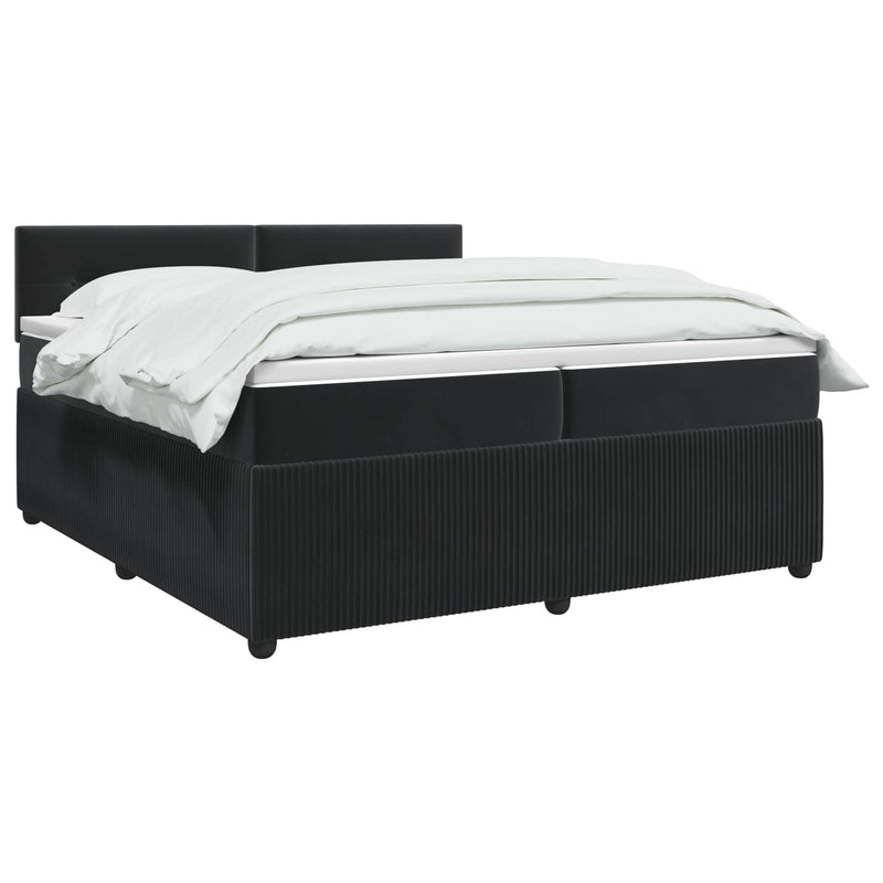 Pat boxspring cu saltea cu benzi LED Negru 200 x 200 cm Catifea