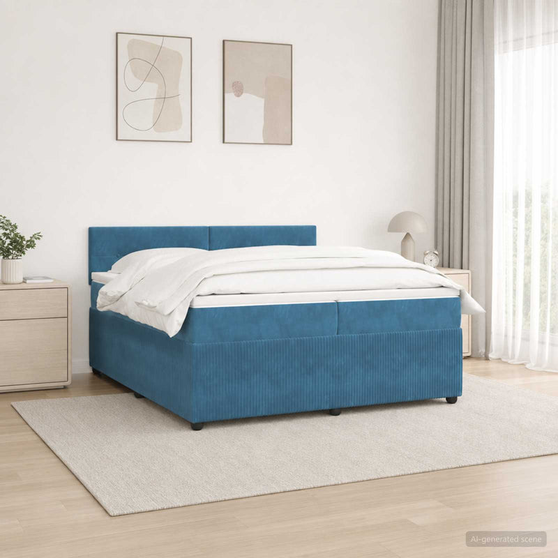 Pat boxspring cu saltea albastru 200 x 200 cm Catifea