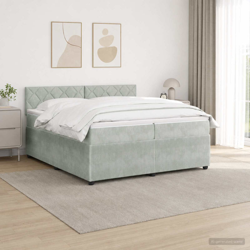 Pat boxspring cu saltea Gri deschis 200 x 200 cm Catifea