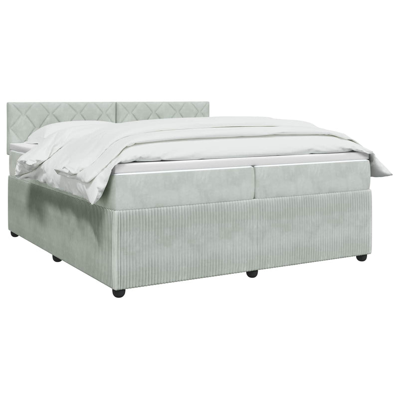 Pat boxspring cu saltea Gri deschis 200 x 200 cm Catifea