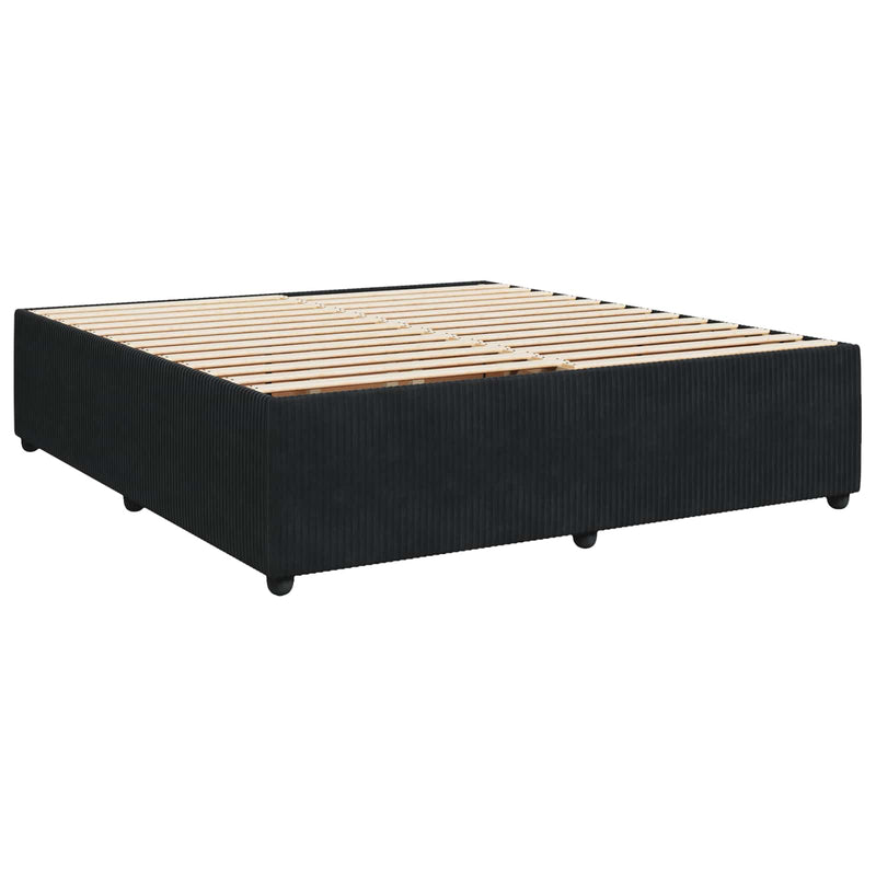 Pat boxspring cu saltea cu benzi LED Negru 200 x 200 cm Catifea
