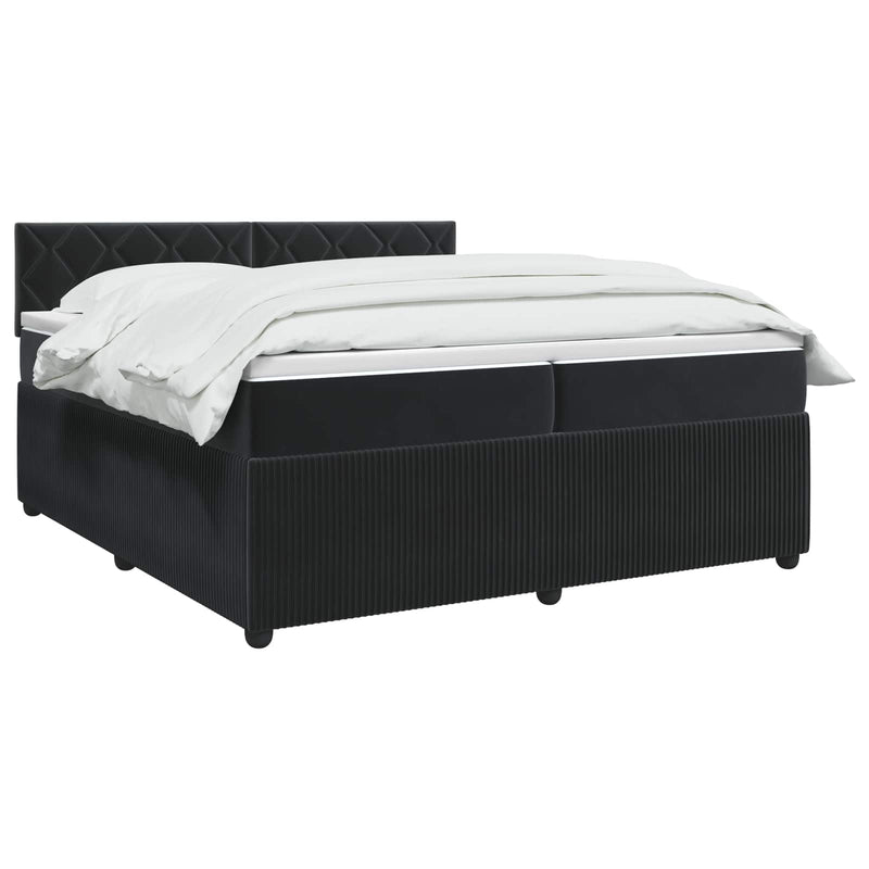 Pat boxspring cu saltea cu benzi LED Negru 200 x 200 cm Catifea